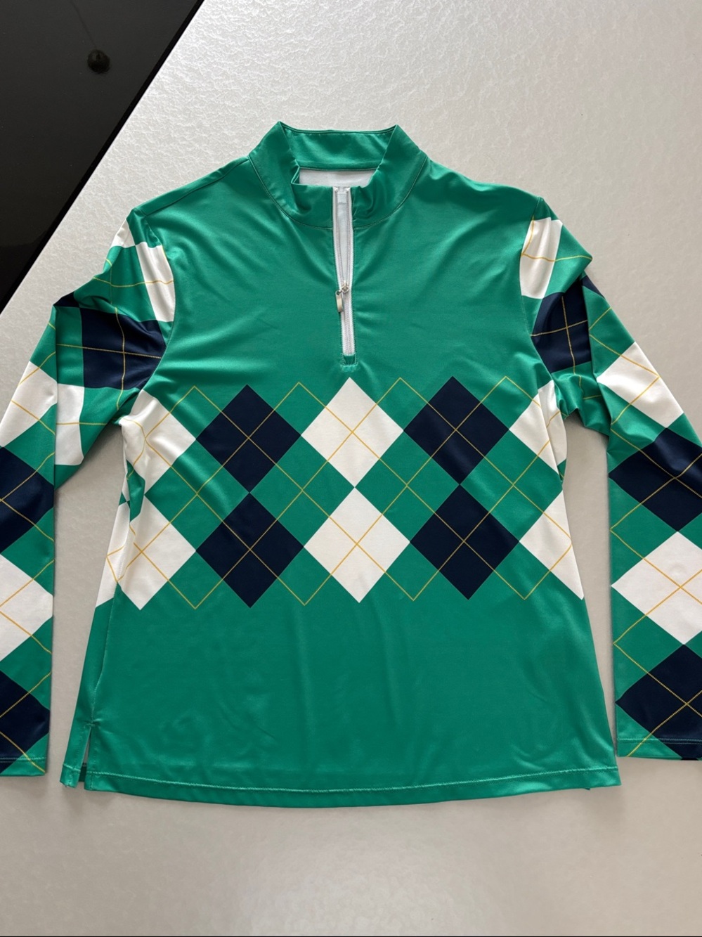 Green Argyle Half-Zip Golf Pullover/ M